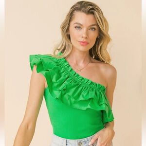 Flying Tomato One-Shoulder Ruffle Camisole - Bright Green